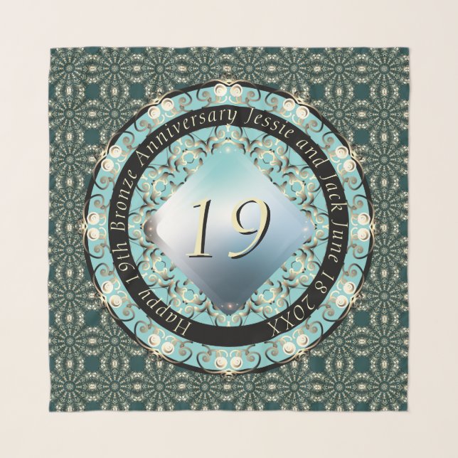 19th Wedding Anniversary Acquamarine MedallionText Scarf (Front)