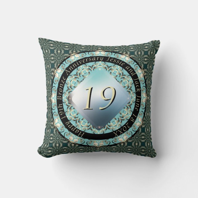 19th Wedding Anniversary Acquamarine MedallionText Throw Pillow (Front)