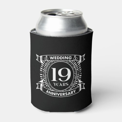 19TH wedding anniversary black and white Can Cooler