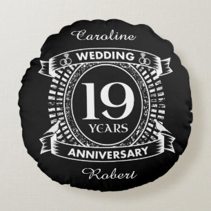 19TH wedding anniversary black and white Round Pillow