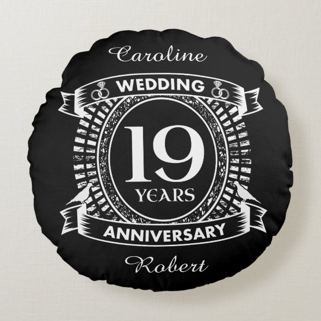 19TH wedding anniversary black and white Round Pillow (Front)