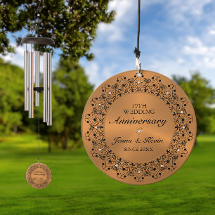 19th Wedding Anniversary Black Mandala On Bronze Wind Chime