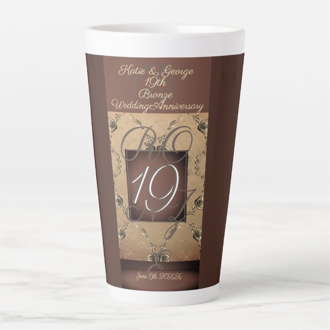 19th Wedding Anniversary Bronze & Roses Latte Mug (Front)