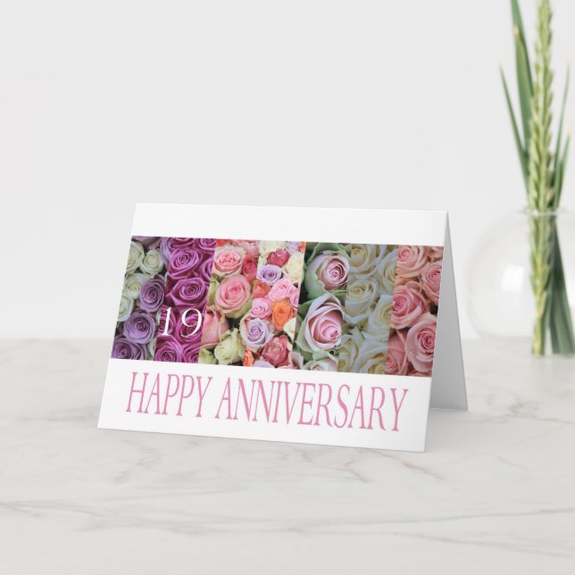 19th Wedding Anniversary Card pastel roses (Front)