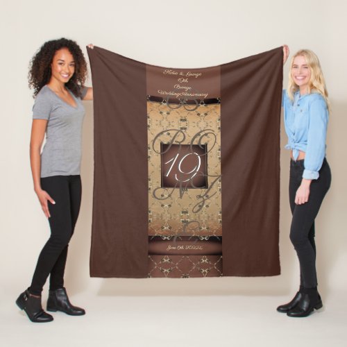 19th Wedding Anniversary Dark Bronze Fleece Blanke