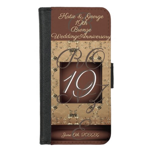 19th Wedding Anniversary Dark Bronze   iPhone 87 Wallet Case