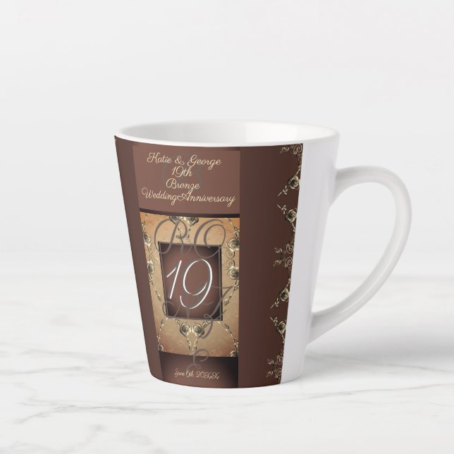 19th Wedding Anniversary Dark Bronze  Latte Mug (Right)