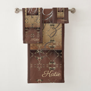 19th Wedding Anniversary Dark Bronze Monogram   Bath Towel Set