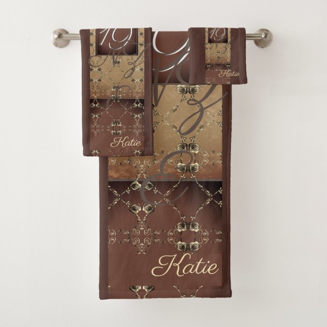 19th Wedding Anniversary Dark Bronze Monogram   Bath Towel Set (Insitu)