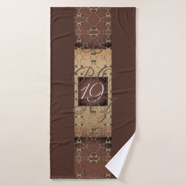 19th Wedding Anniversary Dark Bronze Monogram  Bath Towel Set (Bath Towel)