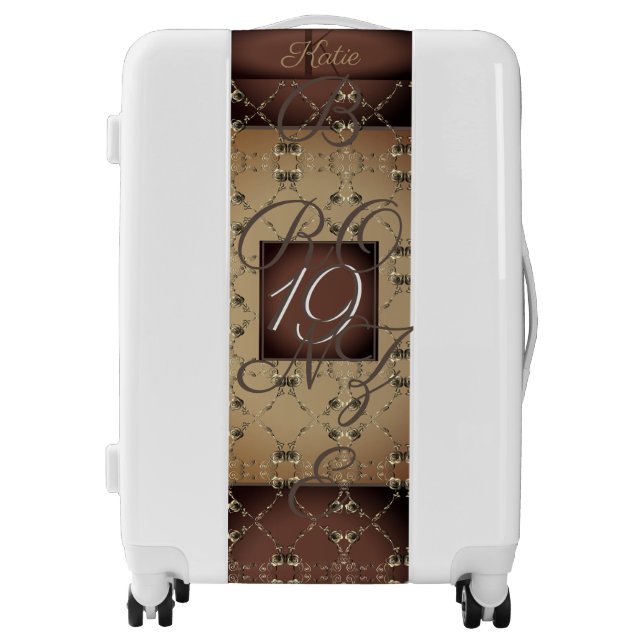 19th Wedding Anniversary Dark Bronze Monogram Lugg Luggage (Front)