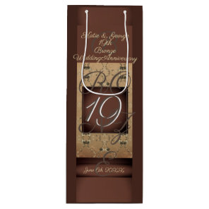 19th Wedding Anniversary Dark Bronze   Wine Gift Bag