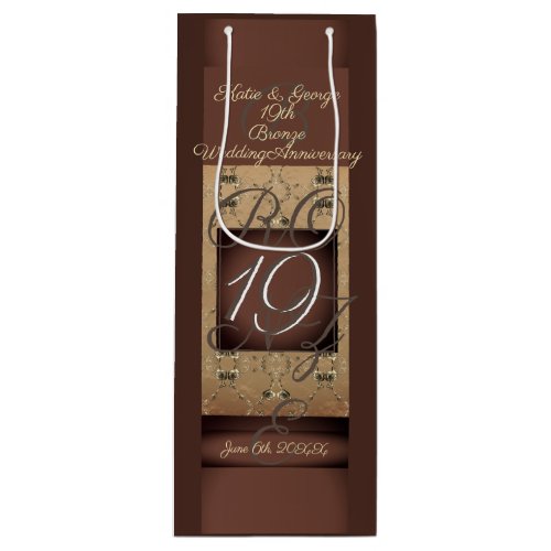 19th Wedding Anniversary Dark Bronze   Wine Gift Bag