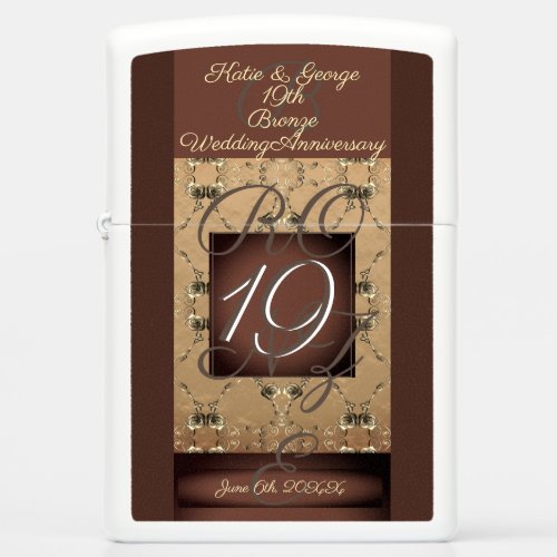 19th Wedding Anniversary Dark Bronze  Zippo Lighter