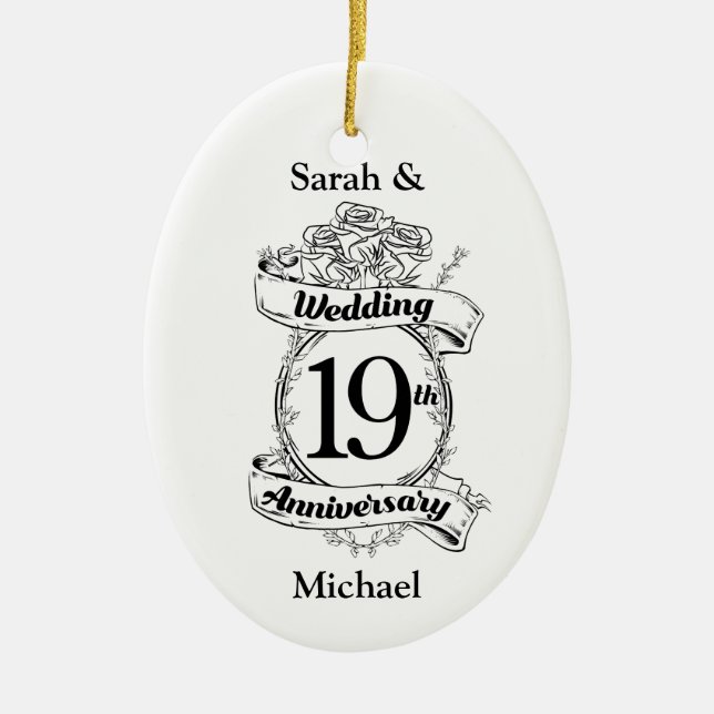 19th Wedding Anniversary Flowers Ceramic Ornament (Front)