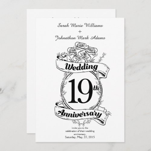 19th Wedding Anniversary Flowers Invitation