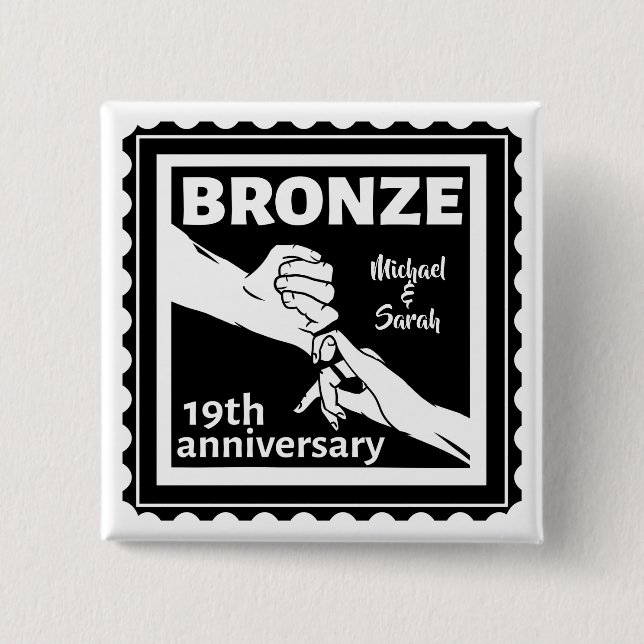 19th wedding anniversary holding hands button (Front)