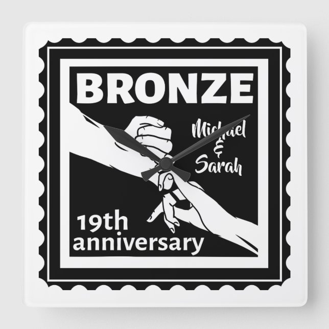 19th wedding anniversary holding hands square wall clock (Front)