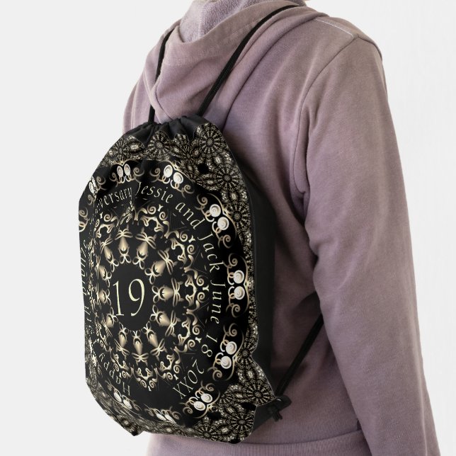 19th Wedding Anniversary Mandala Medallion Text Drawstring Bag (Insitu)