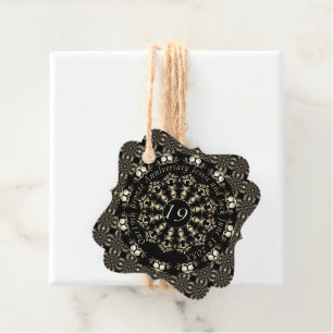 19th Wedding Anniversary Mandala Medallion Text Favor Tags