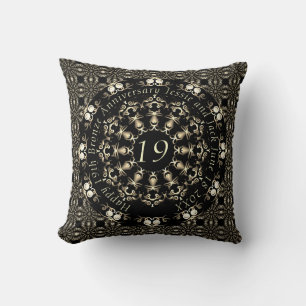 19th Wedding Anniversary Mandala Medallion Text  Throw Pillow