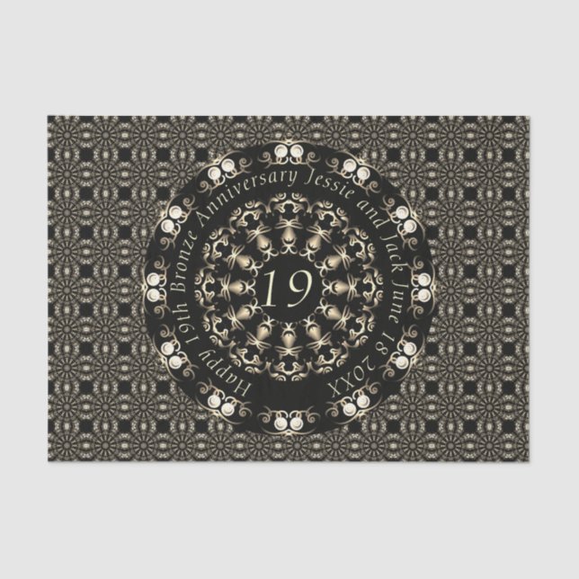 19th Wedding Anniversary Mandala Medallion Text  Tissue Paper (Front)