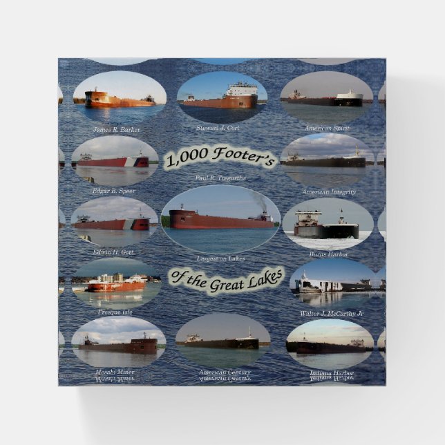 1,000 foot freighters on the Great Lakes Paperweight (Front)