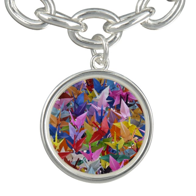 1,000 Origami Paper Cranes Photo Charm Bracelet (Design)