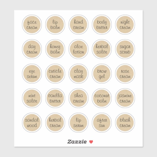1.14" Kraft Customizable Cosmetic Jar Cream Balm Sticker (Sheet)