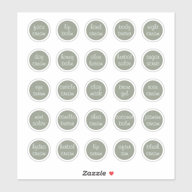 1.14" Sage Green Custom Cosmetic Jar Cream Balm Sticker (Sheet)