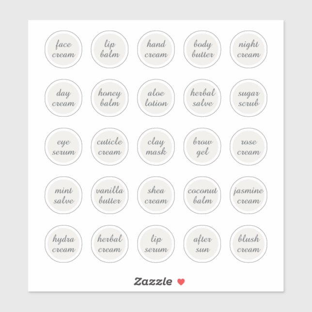 1.14" White Customizable Cosmetic Jar Cream Balm Sticker (Sheet)