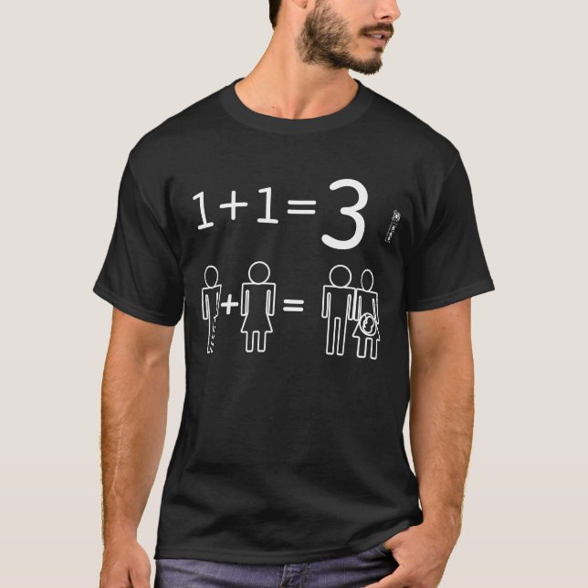 1+1=3 solved by a man, a woman and a baby T-Shirt (Front)