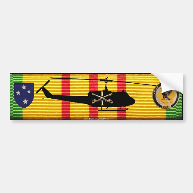 1/1st Cav. 23rd Inf. Div. UH-1 Huey on VSM Ribbon Bumper Sticker (Front)