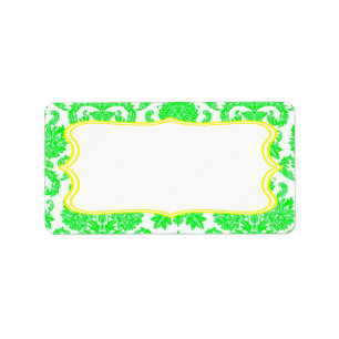 1.25"x2.75" Mailing Address Neon Green Damask Lace Label