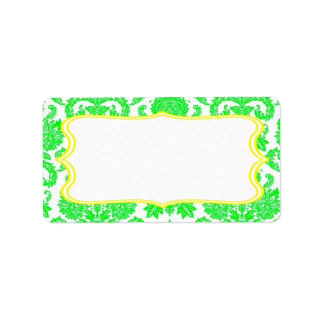 1.25"x2.75" Mailing Address Neon Green Damask Lace Label (Front)