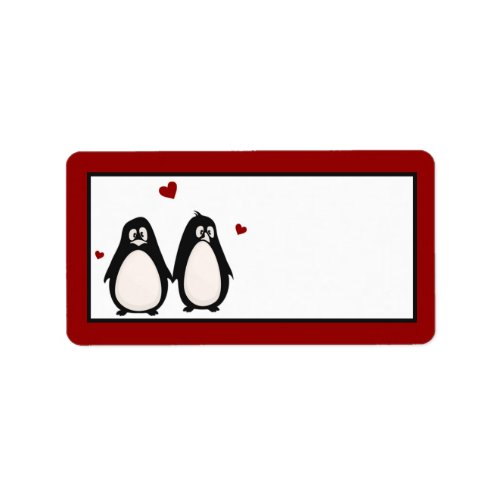 125x275 Mailing Address Penguin Love Couple Label