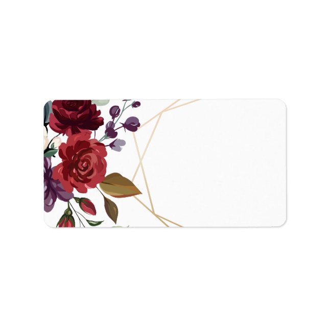 1.25"x2.75" Mailing Address White Roses Gold Geome Label (Front)