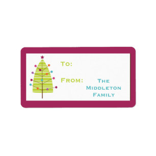 1.25"x2.75" Modern Christma Tree Stick On Gift Tag