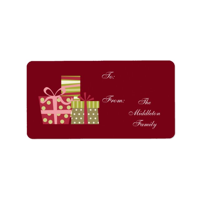 1.25"x2.75" Red XMAS Presents Stick On Gift Tag (Front)