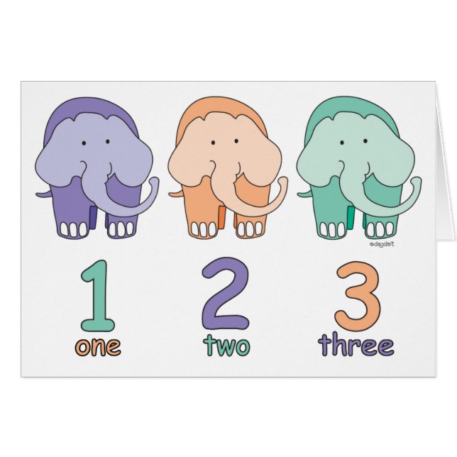 1,2,3 Elephants Cards (Front Horizontal)