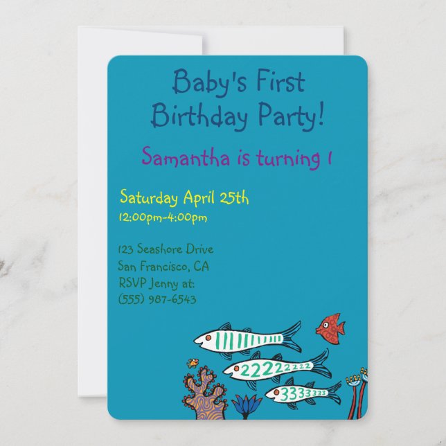 1, 2, 3 Fish with Little Fish and Coral Invitation (Front)