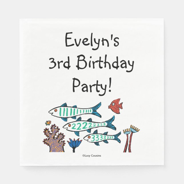 1, 2, 3 Fish with Little Fish and Coral Paper Napkins (Front)