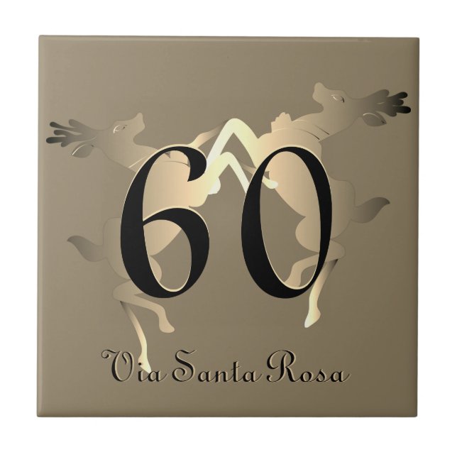 1-2 Digit Number Reindeer House Number and Street Ceramic Tile (Front)