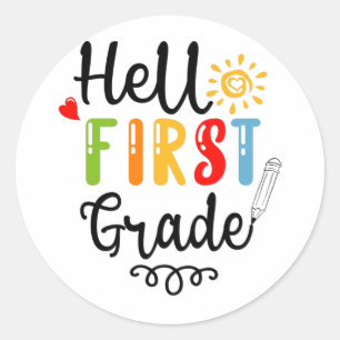 1/2- Hello First Grade Shirt, First Grade Student Classic Round Sticker