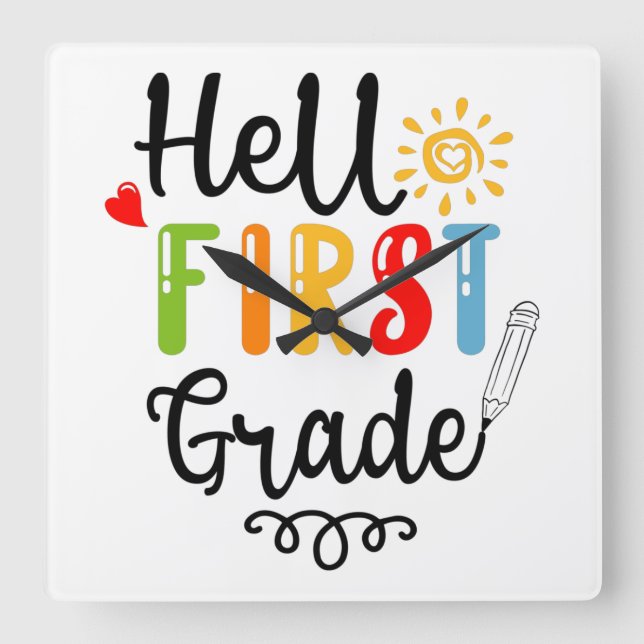 1/2- Hello First Grade Shirt, First Grade Student Square Wall Clock (Front)