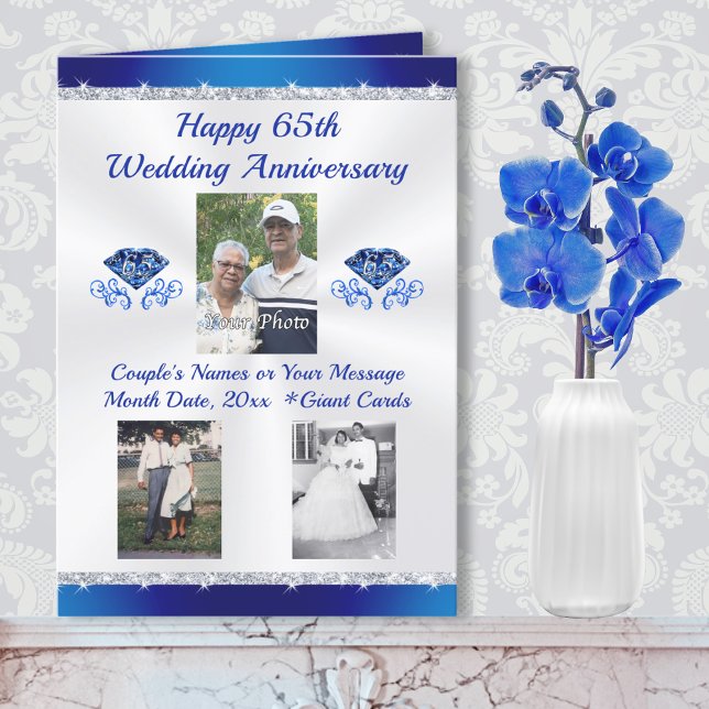 1, 2 or 3 PHOTO, 65th Wedding Anniversary Card (Blue Sapphire 65th Wedding Anniversary Cards. 65th wedding anniversary cards for mum and dad.)