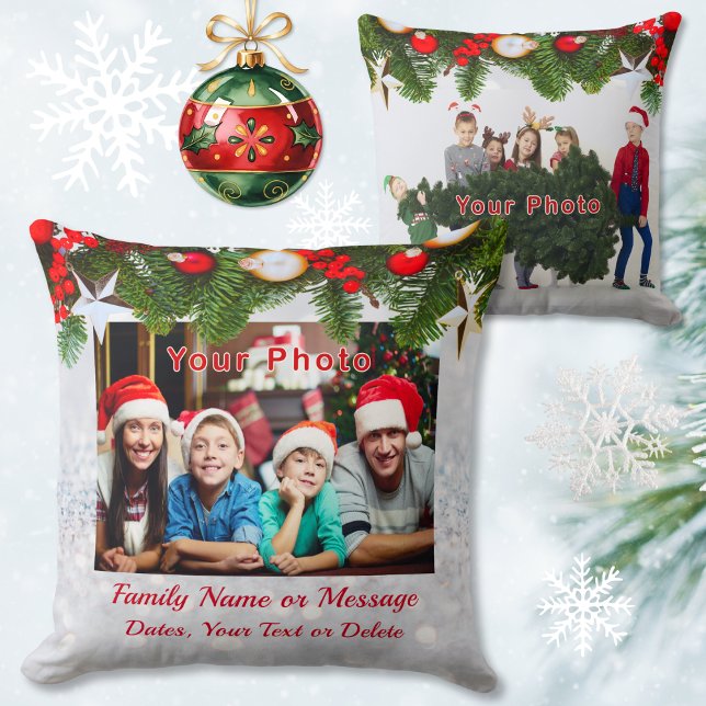 1, 2 Photos, Personalized, Christmas Pillow (Christmas photo pillow. Christmas pillows personalized. Personalized family christmas pillow.)