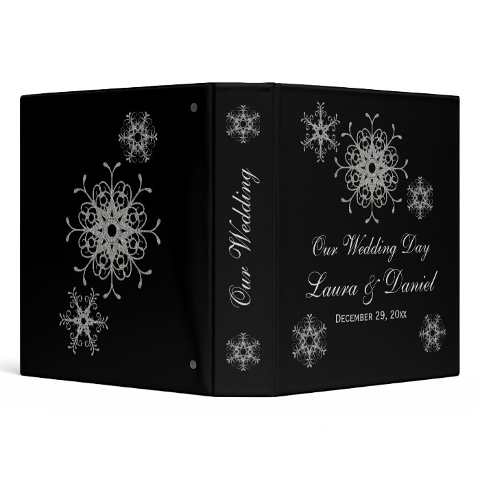 1.5" Black Silver Glitter Snowflake Wedding BINDER