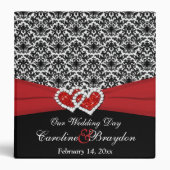 1.5" Black White Red Damask, Joined Hearts BINDER (Front)
