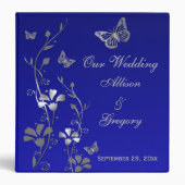 1.5" Blue, Silver Floral, Butterfly Wedding Binder (Front)